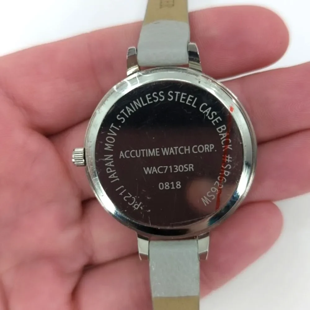 Accutime Rhinestone Round Bezel Grey and Silver Women's Quartz Watch